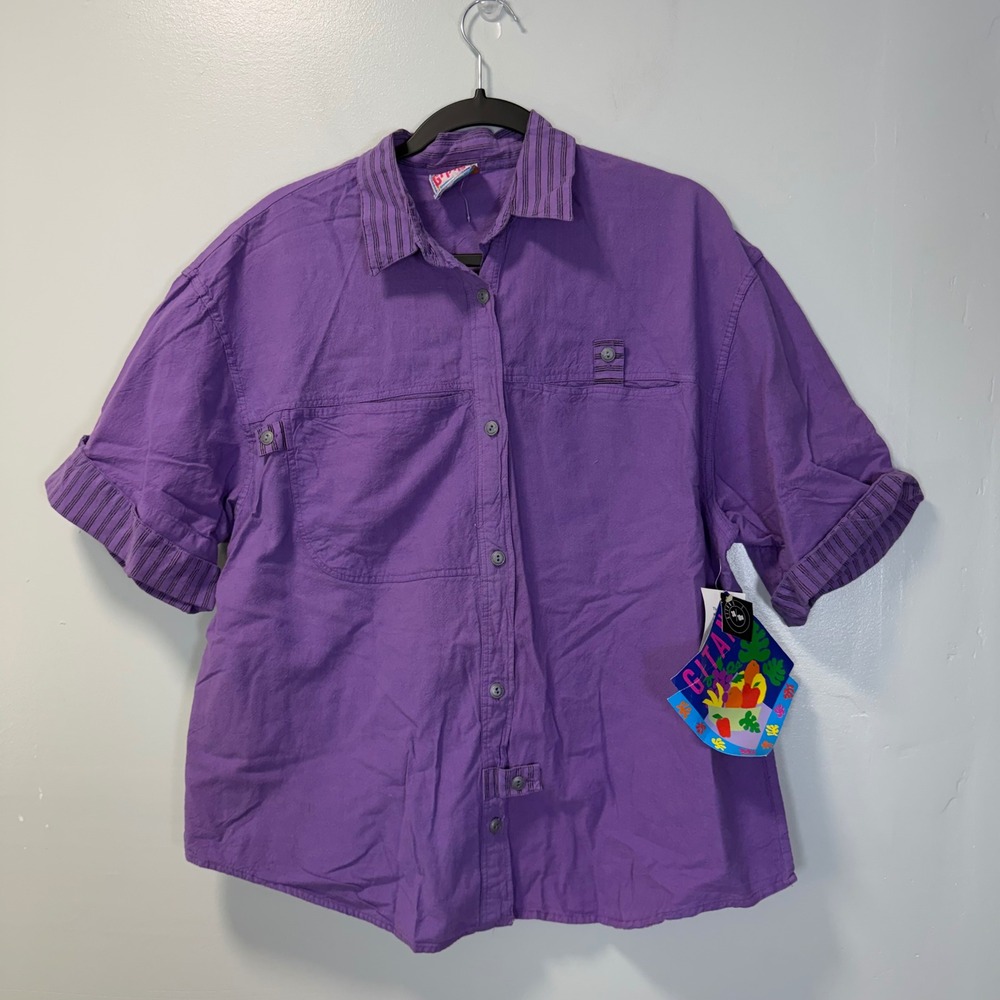 Vintage Gitano Woman Purple Short Sleeve Button Down Shirt 18W NWT